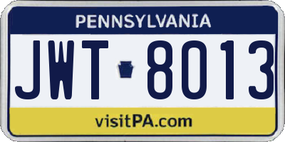 PA license plate JWT8013