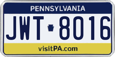 PA license plate JWT8016