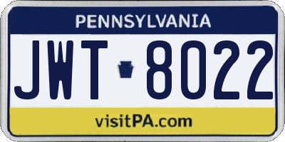 PA license plate JWT8022