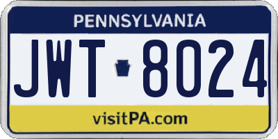 PA license plate JWT8024