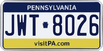 PA license plate JWT8026