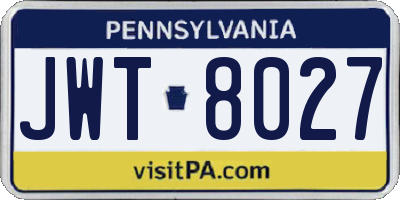 PA license plate JWT8027