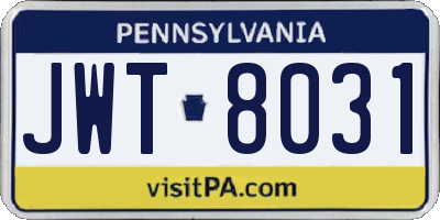 PA license plate JWT8031