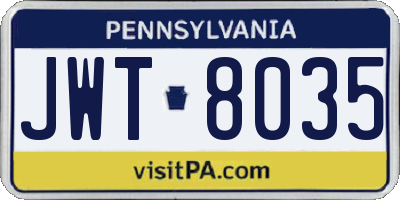 PA license plate JWT8035