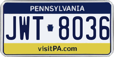 PA license plate JWT8036