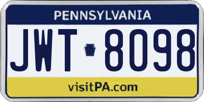 PA license plate JWT8098