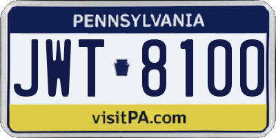 PA license plate JWT8100