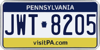 PA license plate JWT8205