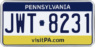 PA license plate JWT8231