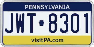 PA license plate JWT8301