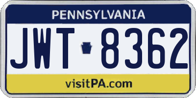 PA license plate JWT8362