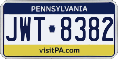 PA license plate JWT8382