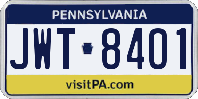 PA license plate JWT8401