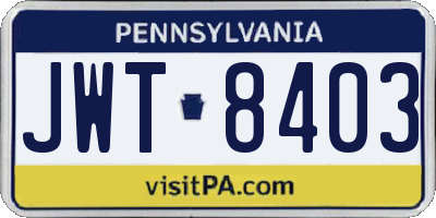 PA license plate JWT8403