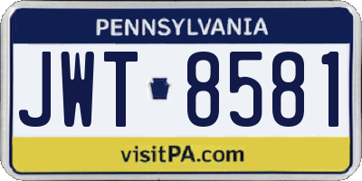PA license plate JWT8581
