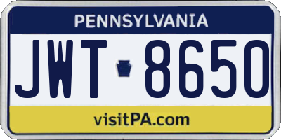 PA license plate JWT8650