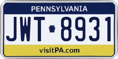 PA license plate JWT8931