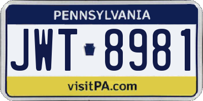 PA license plate JWT8981