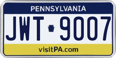 PA license plate JWT9007
