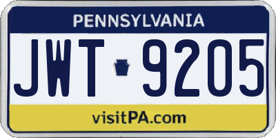 PA license plate JWT9205