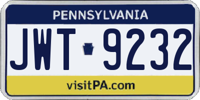 PA license plate JWT9232