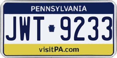 PA license plate JWT9233