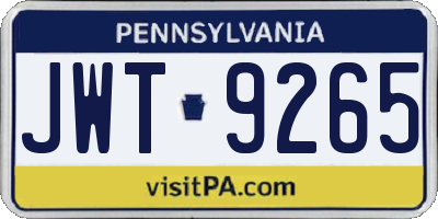 PA license plate JWT9265