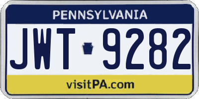 PA license plate JWT9282