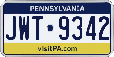 PA license plate JWT9342