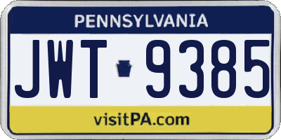 PA license plate JWT9385