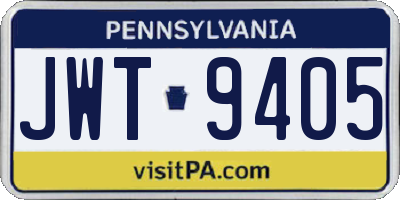 PA license plate JWT9405