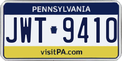 PA license plate JWT9410