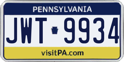 PA license plate JWT9934