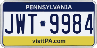 PA license plate JWT9984