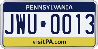 PA license plate JWU0013