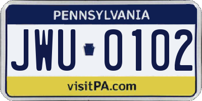 PA license plate JWU0102