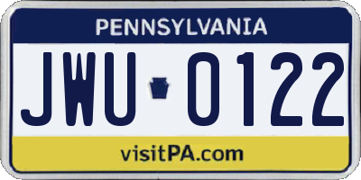 PA license plate JWU0122