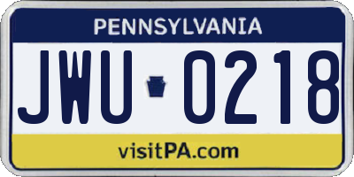 PA license plate JWU0218
