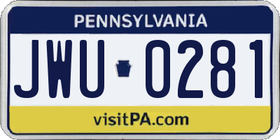 PA license plate JWU0281