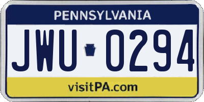 PA license plate JWU0294