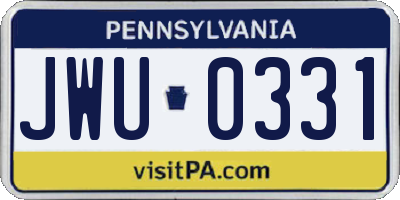 PA license plate JWU0331