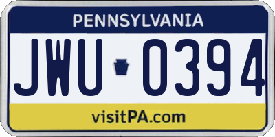 PA license plate JWU0394