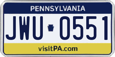 PA license plate JWU0551