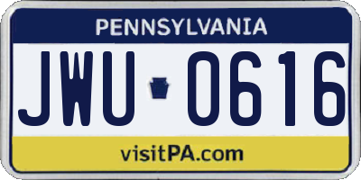 PA license plate JWU0616