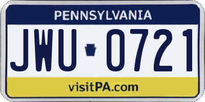 PA license plate JWU0721