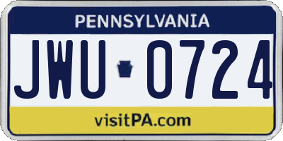 PA license plate JWU0724