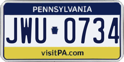 PA license plate JWU0734