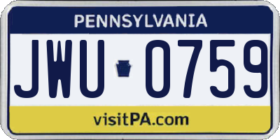 PA license plate JWU0759