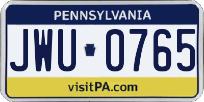 PA license plate JWU0765