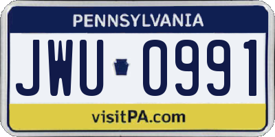 PA license plate JWU0991